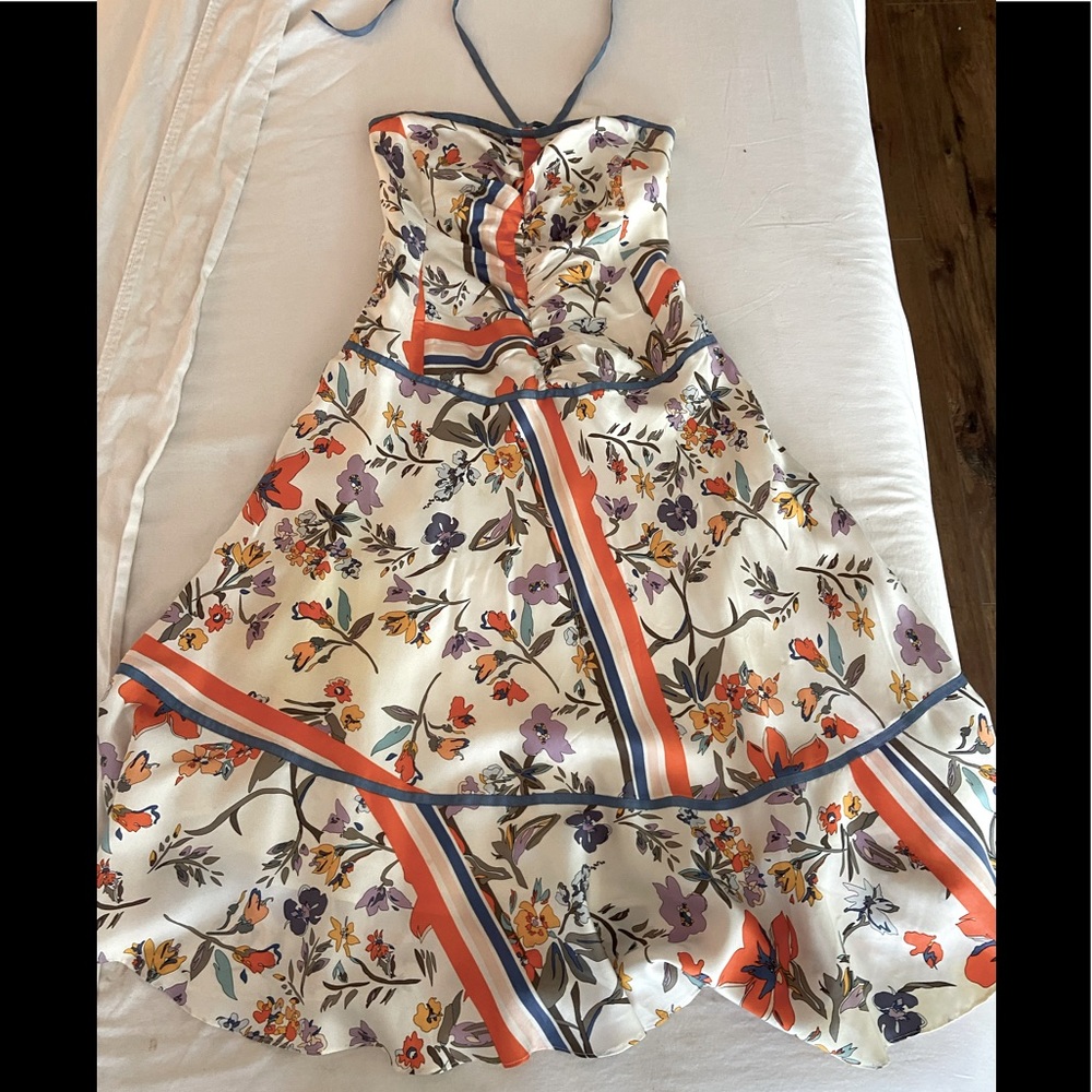 Boutique tropical strapless sundress.